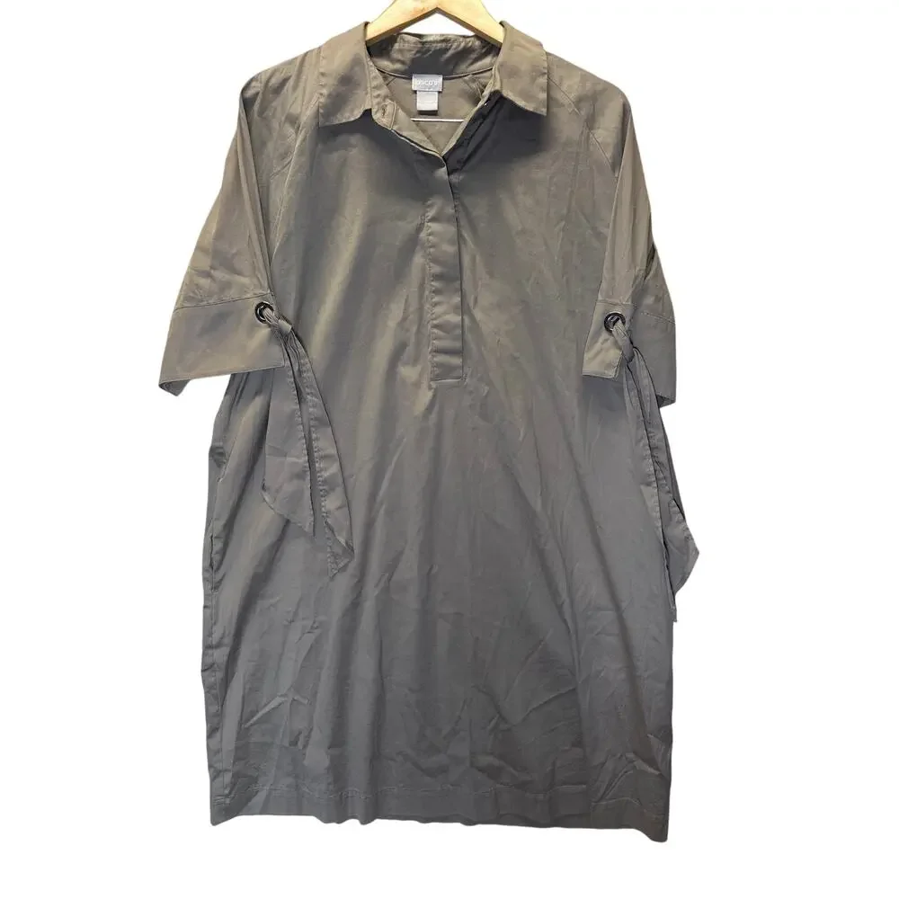 Chico’s Military Style Summer Dress Size 3 16/18 Plus Green Shirt Dress - Picture 3 of 6
